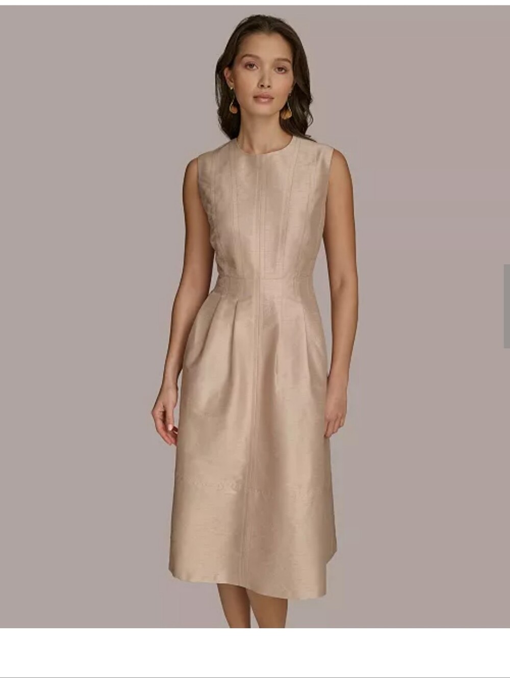 NWT Donna Karan New York Champagne Metallic Sheath Dress Silk Blend Size 8 $249 - Picture 2 of 13